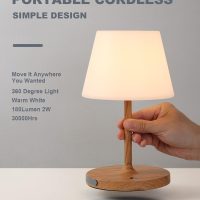 Outdoor Battery Operated Table Lamp Waterproof, 4000mAh Cordless Rechargeable, Touch Dimmable Desk Lamp, LED Night Light for Patio Camping Restaurant Home, H9.6in, Wood Grain - Image 2