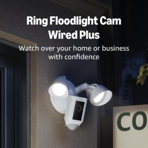 Ring Floodlight Cam Wired Plus — Outdoor home or business security with motion-activated 1080p HD video and floodlights, (2021 release) White