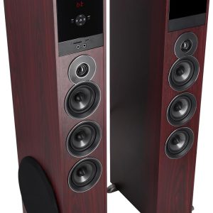 Rockville TM150C Powered Home Theater Tower Speaker System, Cherry Wood, 1000W, 10" Subwoofers, Bluetooth, USB/SD Playback, FM Radio, Remote Control, Karaoke Ready, Perfect for Home Entertainment