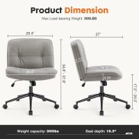 Sweetcrispy Criss Cross Armless Office Chair - PU Leather Adjustable Swivel Wide Seat with Thick Padding, Ergonomic Rolling Computer Desk Task Chair for Modern Vanity & Makeup with Wheels - Image 3