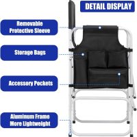Makeup Artist Chair, 41'' Foldable Tall Directors Chairs w/Side Table Cup Holder Storage Bag and Footrest, Portable Makeup Chair, 400LBS Load Capacity, Black - Image 6