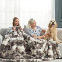 Cozy Bliss Faux Fur Throw Blanket for Couch, Fuzzy Soft Plush Thick Bubble Blanket for Sofa Bedroom Living Room, 50 * 60 Inches Tie-dye Taupe - Image 2