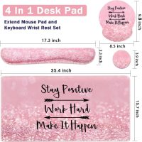 4-in-1 Gaming Mouse Pad Wrist Support Set，Desk Pad + Mouse Pad with Wrist Rest + Keyboard Wrist Rest + Coaster, Ergonomic Design for Home Office Study Game - Pink Stay Positive - Image 2