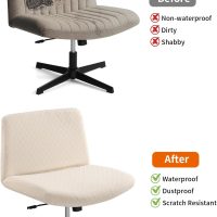 YISUN Waterproof Criss Cross Chair Cover, Stretch Armless Chair Slipcover Washable Removable Office Desk Chair Covers, Mid Back Wide Seat Accent Chairs Cover Vanity Chair Protector (Beige) - Image 6