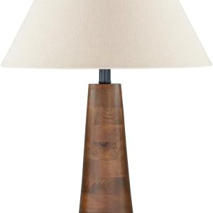 Signature Design by Ashley Danset Contemporary Wood Table Lamp with 3-Way Switch, Light Brown