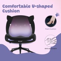 Armless Office Desk Chair with Wheels,Ergonomic Criss Cross Legged Computer Chair with Fabric Padded, Height Adjustable Wide Seat Vanity Chairs,Mid Back Task Chair for Home, Bedroom (Black) - Image 3