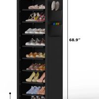 VTRIN Vertical Narrow Shoe Rack Organizer Tall Shoe Rack for Closet Entryway 10 Tier Non-Woven Cover Shoe Shelf Holds 20-22 Pairs Free Standing Shoe Storage Cabinet with Dustproof Cover, Black - Image 3