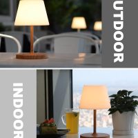 Outdoor Battery Operated Table Lamp Waterproof, 4000mAh Cordless Rechargeable, Touch Dimmable Desk Lamp, LED Night Light for Patio Camping Restaurant Home, H9.6in, Wood Grain - Image 7