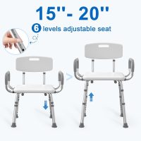 Shower Chair for Inside Shower with Arms and Back, 500 lbs Heavy Duty Shower Seat for Bathtub, Height Adjustable Safety Bath Seat for Elderly, Adults, Handicap and Disabled - Image 4