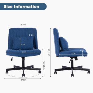 Criss Cross Ergonomic Office Chair: Velvet Cross Legged Chair with Wheels and Back Support, Ideal for Desk and Meditation (Linen Blue, with Wheels)
