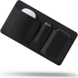 3-Pocket Storage Pouch, Adhesive Laptop Accessory Organizer, for Portable HDD, SSD, USB Drive, Mouse, Cables - Black