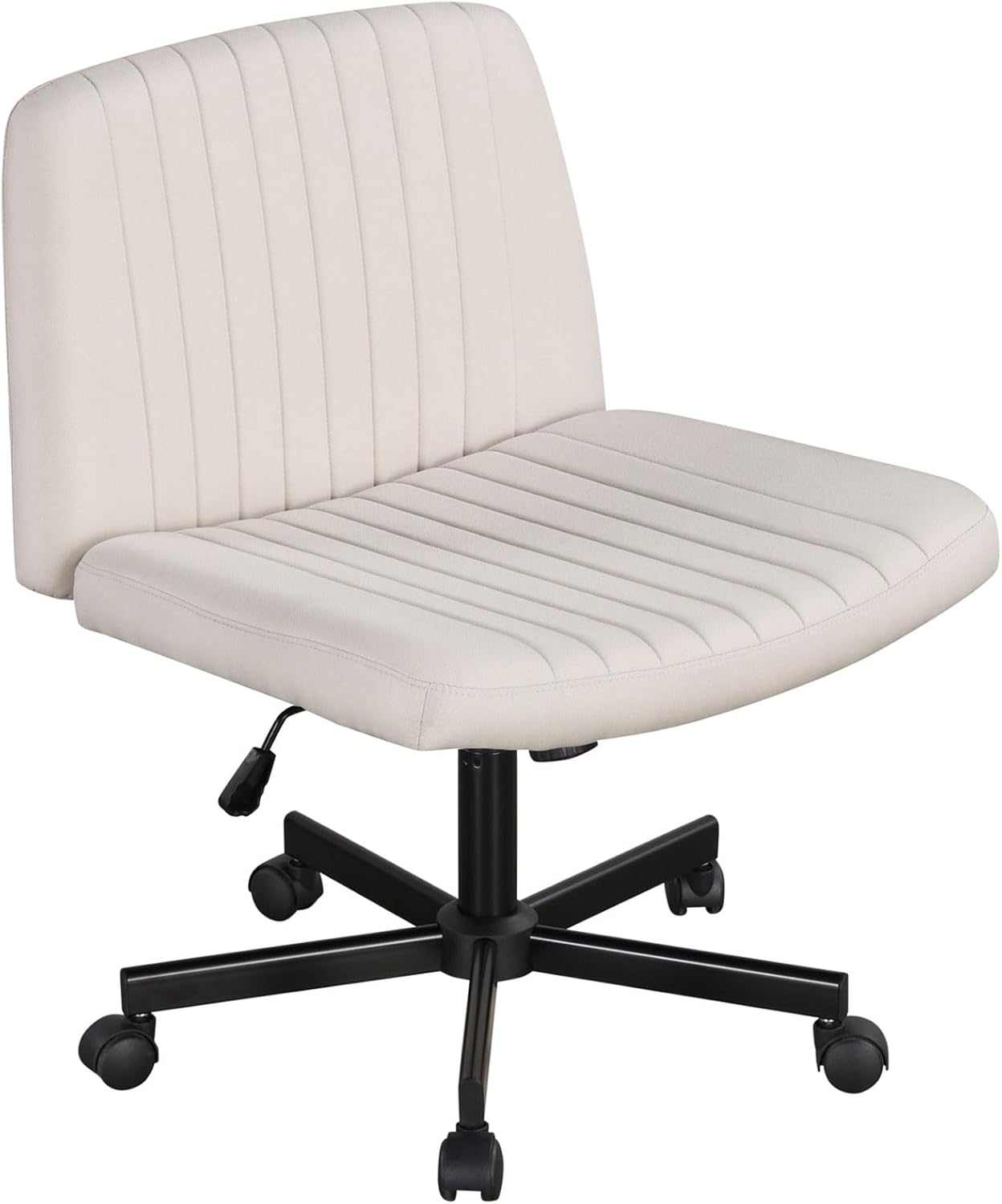Giantex Criss Cross Chair with Wheels, Armless Cross Legged Office Chair, Fabric Adjustable Swivel Ergonomic Desk Seat, Modern Wide Makeup Task Vanity Chair for Home, Beige