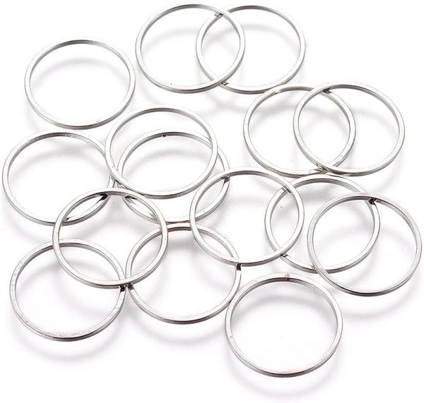 20Pcs Brass Round Linking Rings Platinum Geometric Open Bezel Charms Connectors for Dangle Beading Hoop Jewelry Making, 15x0.9mm