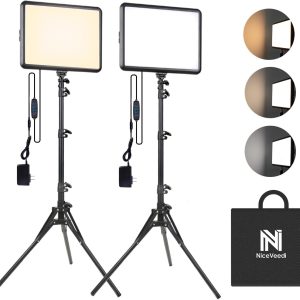 2-Pack Photography Lighting Kit, NiceVeedi 22W LED Video Light Kit, 2900-7000K Dimmable Studio Light with Tripod Stand, 73" Stream Light for Video Recording