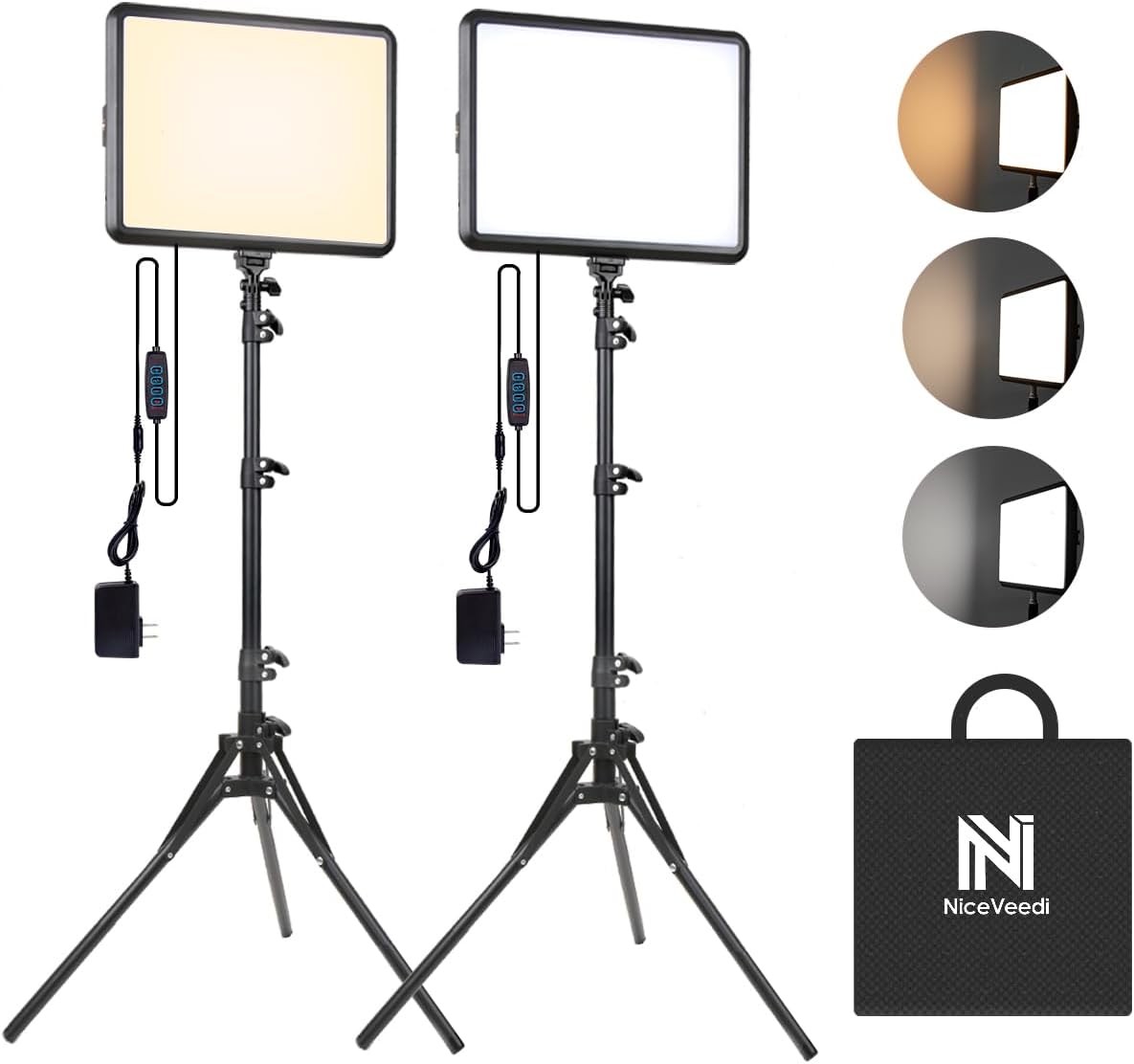 2-Pack Photography Lighting Kit, NiceVeedi 22W LED Video Light Kit, 2900-7000K Dimmable Studio Light with Tripod Stand, 73″ Stream Light for Video Recording