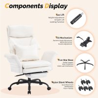 VINGLI 100-130° Reclining Tall Office Chair with Foot Rest & Adjustable Armrests, Ergonomic Criss Cross Chair with Wheels & Headrest, Comfy Wide-Seat Gamer Chair for The Heavy, Microfiber, White - Image 5