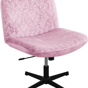 Criss Cross Chair Cover Pink Armless Chair Slipcover Office Desk Chair Covers Velvet Embossing Mid Back Wide Seat Accent Chair Covers for Computer Chairs and Vanity Chairs(Velvet-Pink)