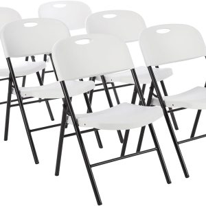 Amazon Basics Sturdy Foldable Plastic Chair, Portable, 350-Pound Capacity, White, 6-Pack