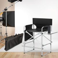 Makeup Artist Chair, 41'' Foldable Tall Directors Chairs w/Side Table Cup Holder Storage Bag and Footrest, Portable Makeup Chair, 400LBS Load Capacity, Black - Image 2