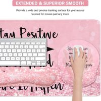 4-in-1 Gaming Mouse Pad Wrist Support Set，Desk Pad + Mouse Pad with Wrist Rest + Keyboard Wrist Rest + Coaster, Ergonomic Design for Home Office Study Game - Pink Stay Positive - Image 5