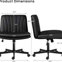 PUKAMI Criss Cross Chair with Wheels,PU Leather Armless Cross Legged Office Vanity Desk Chair for Home Office,Modern Swivel Height Adjustable Wide Seat(Black) - Image 2