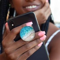 Clear Crystal Glitter Collapsible Expanding Moblile Cell Phone Grip Stand Holder for Smartphones and Tablets Phone Accessory (Blue Ocean Beach) - Image 3