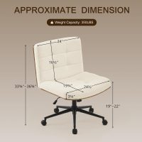 Furnimart Wide Swivel Criss Cross Legged Chair with Wheels, FSC Certified Wooden Desk Chair with Mid-Back Support, Comfy Armless Height Adjustable Vanity Chair for Desk, Bedroom (Faux Fur White) - Image 3