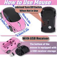 Pink Wireless Car Mouse - 2.4G Wireless with USB Receiver, Optical Mouse for PC, Laptop, Tablet - Win XP/Vista/7/ME/2000/Mac OS - Image 3
