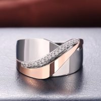 Metal Two-Tone Silver Color and Rose Gold Rings for Women Tiny Zirconia Jewelry for Daily Party - Image 6