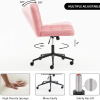 Furnimart Swivel Criss Cross Legged Chair with Wheels for Home Office, Wide Armless Desk Chair Height Adjustable Comfy Seat for Desk,Vanity, Bedroom, Faux Fur Pink - Image 7