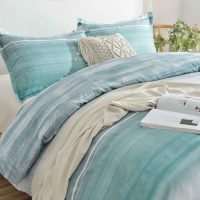 King Size Comforter Set, Blue, Grey and Teal Striped Pattern Print Reversible Down Alternative Bed Sets - 104 x 90 3PC Soft Microfiber Duvet Sets Modern Abstract Bedding in a Bag for Women Men, Gray - Image 3