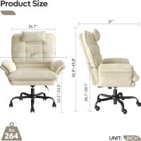 Bestier Criss Cross Chair with Flip Armrests, Big and Tall Office Chair for Cross Legged Sitting, Reclining Computer Chair with Side Pockets & Headrest - Beige - Image 2