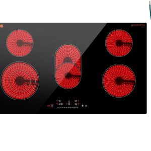VEVOR Electric Cooktop, 36 inch 5 Burners Built-in Electric Stove Top, 8600W Ceramic Top Radiant Cooktop with Glass Panel, Touch Control, Timer, Child Lock, 9 Heat Level, 220-240V, Hard Wire (No Plug)