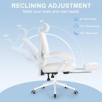 Misolant Ergonomic Office Chair with Footrest, Ergonomic Desk Chair with Adjustable 2D Lumbar Support, High Back Computer Chair with Adjustable Headrest, White Comfortable Leather Office Chairs - Image 4