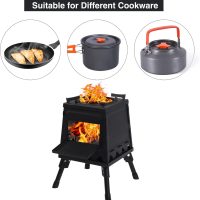 Lineslife Wood Burning Camp Stove, Portable Cast Iron Camping Wood Stove, Black Woodstove with Carrying Case for Backpacking Outdoor Cooking - Image 8