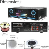 Home Theater Sound System Kit - 2000 Watts Bluetooth Amplifier w/ 6 Qty of 8" Framed Ceiling Speakers 300 W Each, 300 ft Speaker Wire & Remote for Home, Bar, Office, Restaurant by Technical Pro - Image 2