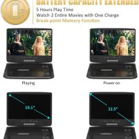12" Portable DVD Player with 5-Hour Rechargeable Battery, 10.1" HD Swivel Display Screen, Support CD/DVD/SD Card/USB, Car Headrest Case, Car Charger, Last Memory Valentines - Image 3