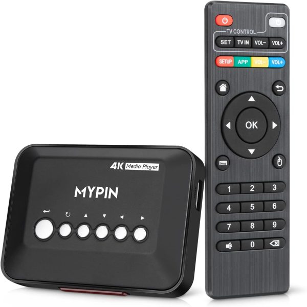 4K@30hz HDMI TV Media Player with HDMI/AV Output, Digital MP4 Player for 14TB HDD/ 512G USB Drive/SD Card/H.265 MP4, with Remote Control for MP3 AVI RMVB MPEG etc