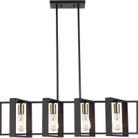 35.4" Kitchen Island Lighting Fixture, Dining Room 4 Lights Chandeliers, Black Wood+Metal Pendant Light for Foyer Hallway Living Room - Image 8