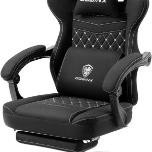 Dowinx Gaming Chair Breathable Fabric Game Chair with Gel Pad and Storage Bag, Comfortable Gamer Chair with Pocket Spring Cushion, Ergonomic Computer Chair with Footrest, Black