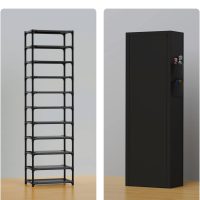 VTRIN Vertical Narrow Shoe Rack Organizer Tall Shoe Rack for Closet Entryway 10 Tier Non-Woven Cover Shoe Shelf Holds 20-22 Pairs Free Standing Shoe Storage Cabinet with Dustproof Cover, Black - Image 7