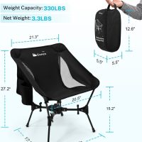 Gonex Portable Camping Chair, The 5th Gen Ultralight Compact Backpacking Foldable Lightweight Folding Chair for Outdoor Camp Hiking Beach Picnic Concert, Supports 330lbs (Black,1PCS) - Image 2