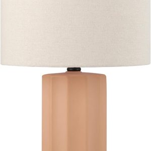 Globe Electric 61000062 20" Ribbed Ceramic Table Lamp, Matte Terracotta Finish, White Linen Shade, On/Off Rotary Switch on Socket, for Living Room, Bedroom, Office, Home Décor