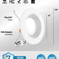 Sunco Retrofit LED Recessed Lighting 6 Inch, Downlight Can Lights for Ceiling, Baffle Trim, 965 LM, 13W (120W Equivalent), 5000K Daylight, Dimmable, Damp Rated UL 4 Pack - Image 9