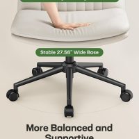 Marsail Armless-Office Desk Chair with Wheels: PU Leather Cross Legged Wide Chair,Comfortable Adjustable Swivel Computer Task Chairs for Home,Office,Make Up,Small Space,Bed Room(Light Beige) - Image 7