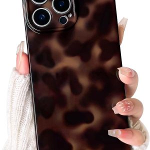 NITITOP Compatible with iPhone 14 Pro Max Case Cute Stylish Leopard Print Amber Aesthetic Tortoise Design for Women Girls Men Soft TPU Shockproof Protective Cover - Brown