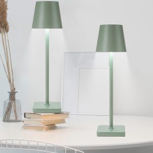 HASUN 2 Pack Cordless Table Lamp, Portable LED Desk Lamp, 5200mAh Battery Operated Lights, 3 Color Stepless Dimming Up, Night Light for Bedroom/Date/Bars/Cafe/Camping (Green 2Pack)