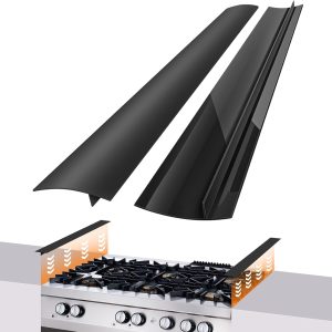FLSEPAMB Silicone Stove Gap Covers, 2 Pack Heat Resistant Oven Gap Filler Seals Gaps with Anti-Slip Mirror Base, Stain Resistant Stove Counter Gap Cover Silicone Strips Between Stovetop and Counter