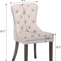 KCC Velvet Dining Chairs Set of 4, Upholstered High-end Tufted Dining Room Chair with Nailhead Back Ring Pull Trim Solid Wood Legs, Nikki Collection Modern Style for Kitchen, Beige - Image 3