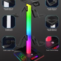 VCOM RGB Gaming Headphones Stand with 2 USB and 1 Type-C Ports, Headset Stand with 10 Light Modes and Non-Slip Rubber,Suitable for All Earphone Accessories, Best Gift for Desk Gamers - Image 5